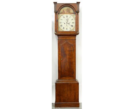 A VICTORIAN OAK EIGHT DAY LONGCASE CLOCK, THE PAINTED DIAL INSCRIBED G DAWSON WOOLER, 210CM H