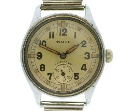 A TIMOR STAINLESS STEEL BRITISH MILITARY ISSUE WRISTWATCH, CASEBACK MARKED BROAD ARROW / ATP