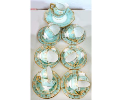 A ROYAL CROWN DERBY LIGHT BLUE VINE PATTERN TEA SERVICE, PRINTED MARK 