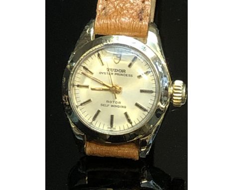 Ladies Tudor Oyster Princess Automatic Watch in Watches Of Switzerland Box with wear to the Gold Plate, currently ticking & k