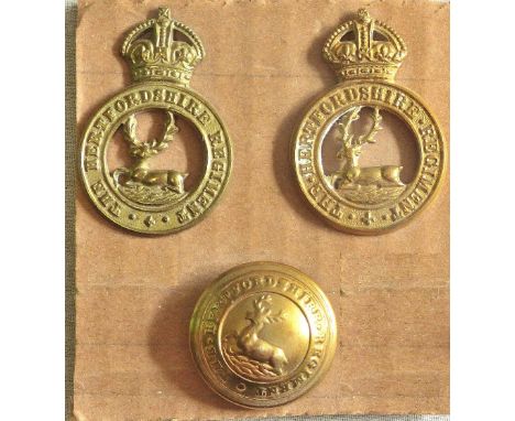 British WWI The Hertfordshire Regiment Officers Cap Badges two variants (one guilding metal the other brass, slider) with WWI
