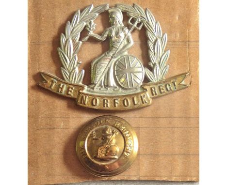 British WWI The Norfolk Regiment Cap badge (bi-metal, slider) with brass Norfolk Regiment button.