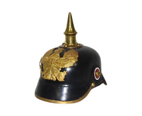 A reproduction WWI First World War Imperial German / Prussian Army 1860 pattern pickelhaube helmet.
Leather construction with