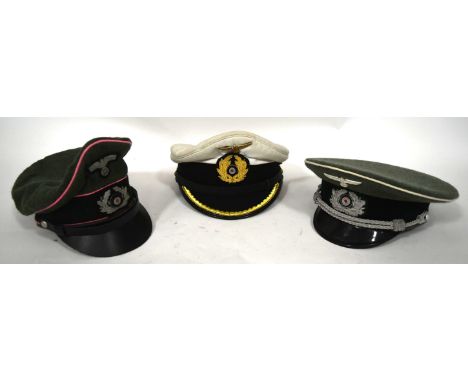 German Military - a collection of x3 replica WWII Second World War German Third Reich peaked cap / visors to include x2 Army 