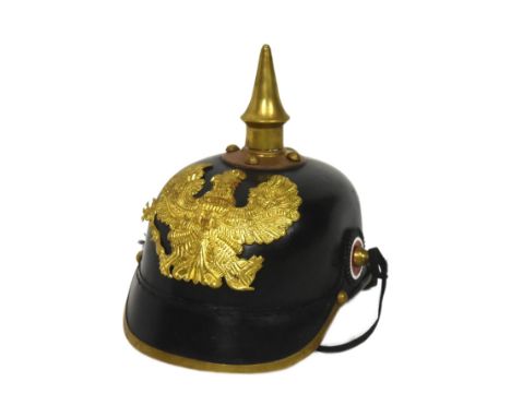 A reproduction WWI First World War Imperial German / Prussian Army 1860 pattern pickelhaube helmet.
Leather construction with