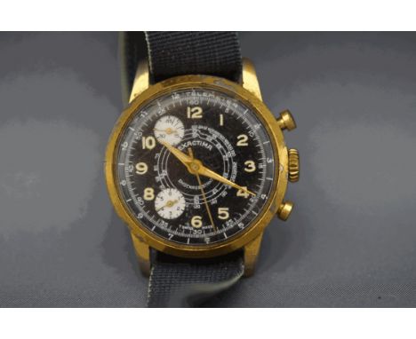 A vintage Exactima gentleman's chronograph watch, the plated case on a nylon strap