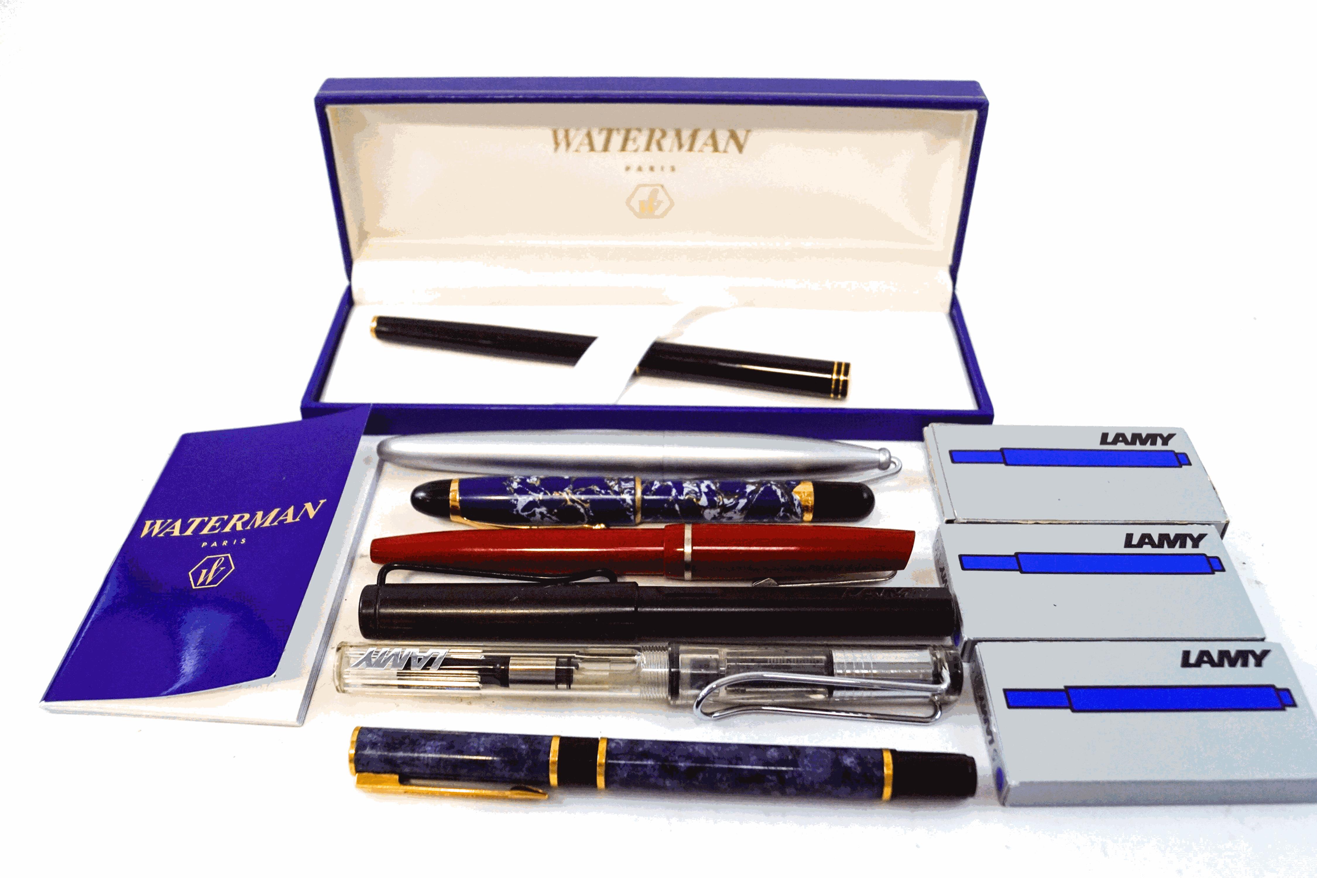 A Waterford 'Ideal' fountain pen, with 18K nib, a further Waterford