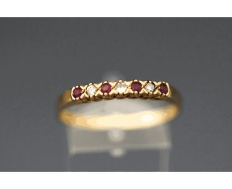 A  carat gold ruby and diamond half hoop eternity ring, finger size W, 2.2 g gross