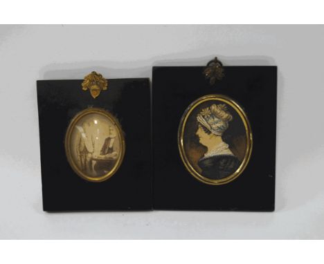 English School, 19th century, a portrait miniature of a lady, watercolour and bodycolour, 7.5cm x 5.5cm, in ebonised frame, a