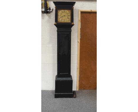 An early 18th century 30 hour ebonised longcase clock, the 11" brass dial with engraved centre, Roman numerals and later cher