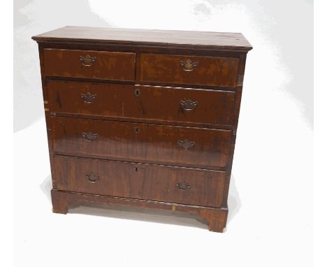 A George III walnut chest of two short and three long drawers, with brass handles and bracket feet, 110cm high x 110cm wide x