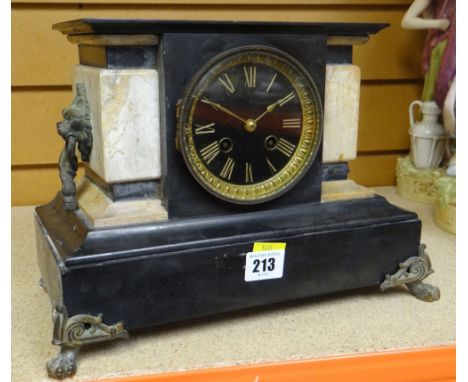ANTIQUE SLATE &amp; MARBLE MANTLE CLOCK