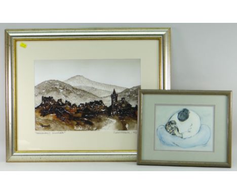 DAVID HASWELL limited edition (89/850) colour print entitled 'Abergavenny Town Scape', 30 x 43cms, together with a R C Gorman