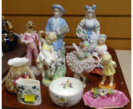 ASSORTED FIGURINES &amp; CERAMICS including Royal Worcester fruit painted vase, Royal Worcester Doughty figure ETC