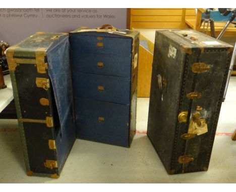 VINTAGE FITTED TRAVEL TRUNK applied with world-travel labels, together with another similar (2)