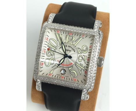 A LARGE GENTLEMANS STAINLESS STEEL & DIAMOND FRANCK MULLER GENEVE CONQUISTADOR CORTEZ 10000 AUTOMATIC WRIST WATCH 
 •Silvered