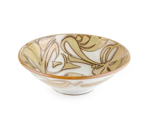 Alan Caiger-Smith (1930-2020) at Aldermaston PotteryFooted bowldecorated in gold lustrepainted monogram9cm high, 26.5cm diame