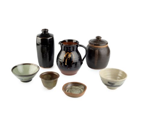 Studio PotteryA Leach pottery 'Z' bowl, 15cm diameter;a David Leach pin dish, 12cm diameter;a tenmoku vase and jug;and two fu