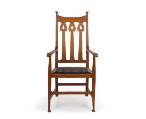 Attributed to Liberty & Co.Arts & Crafts armchairoak with leather seat120cm high; together with two further Arts & Crafts cha