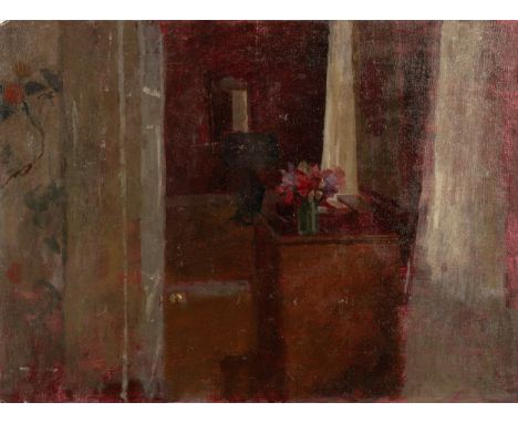 Fred Dubery (1926-2011)Flowers on a Sideboardsigned with initials (lower right)oil on board31 x 41cm, unframed.  Unframed and