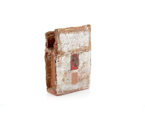 Robin Welch (1936-2019)Slab vesselstoneware, decorated with a red rectangle within a white borderimpressed potter's seal15cm 