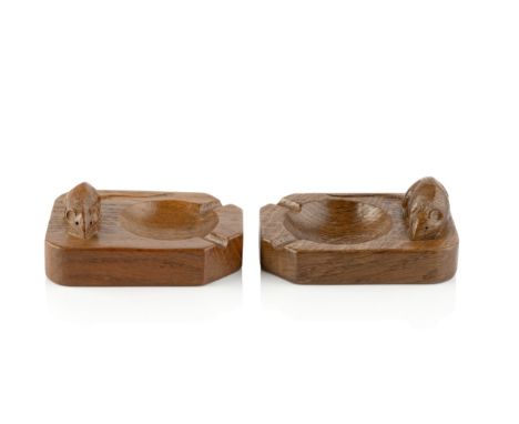 Robert Thompson of Kilburn (1876-1955)Pair of Mouseman ashtrays, circa 1960oakcarved mouse signature10cm wide (2).