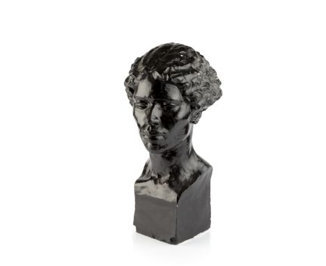 Manner of Jacob Epstein (1880-1959)Portrait bust of a girl, circa 1920black painted plaster49cm high.