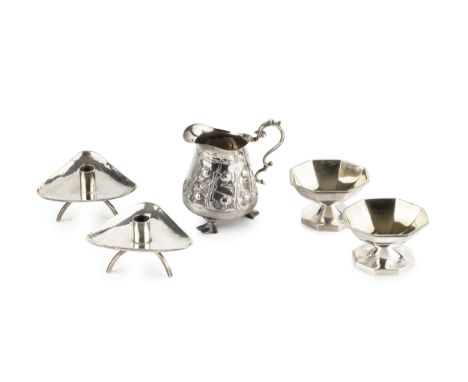 Harrow School of ArtTwo dishes and two candle stick holders, 1974silverhallmarked for Londondishes 7cm across; and an Art Nou
