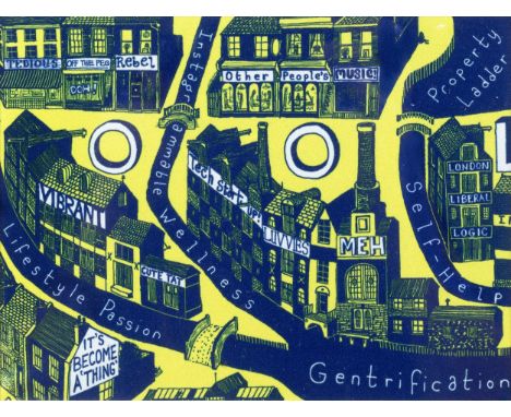 Grayson Perry (b.1960)Gentrificationprint on fabric15 x 20cm. 