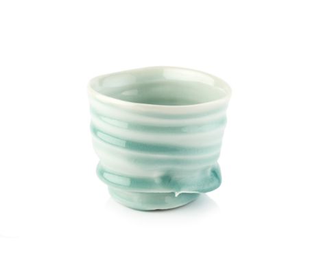 Gareth Mason (b.1965)Bowlporcelain, ribbed with light green glazeimpressed potter's seal8cm high.  Three firing lines in the 