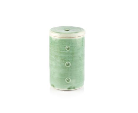 William 'Bill' Marshall (1923-2007)Tea caddy and coverporcelain, with green glaze and incised circle designimpressed potter's
