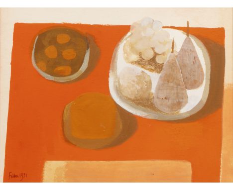 Mary Fedden (1915-2012)Still Life of Fruit on an Orange Cloth, 1971signed and dated (lower left)watercolour16.5 x 22cm.  One 