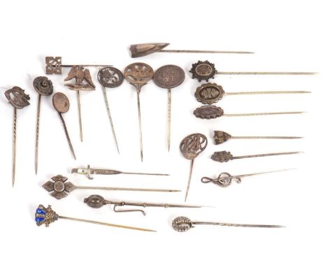 A quantity of assorted silver and white metal stick pins, 41g gross, (21)