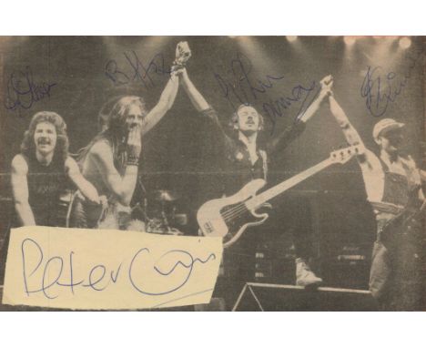 Saxon multi signed signature piece includes signed magazine photo and album page cutting signatures include Bill Byford, Stev