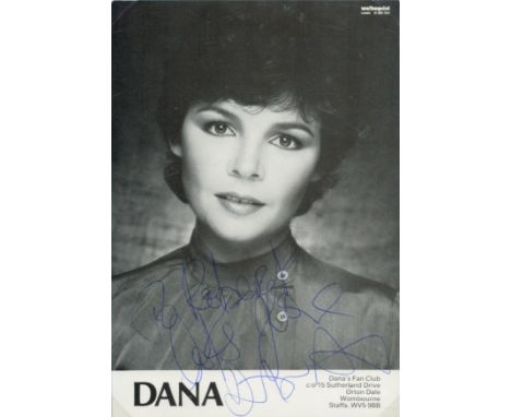 Dana signed 6x4 inch black and white vintage promo photo. Dedicated. Music Autograph. Good condition. All autographs are genu