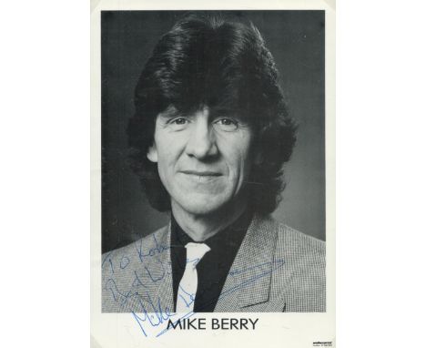 Mike Berry signed 8x6 inch black and white vintage promo photo. Music Autograph. Good condition. All autographs are genuine h