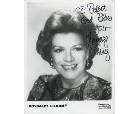 Rosemary Clooney signed 10x8 inch vintage promo photo dedicated. Dedicated. Music Autograph. Good condition. All autographs a
