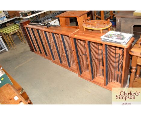 Three pine 45rpm record racks and a Cd rack