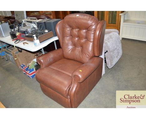 A leather button back reclining easy-chair
