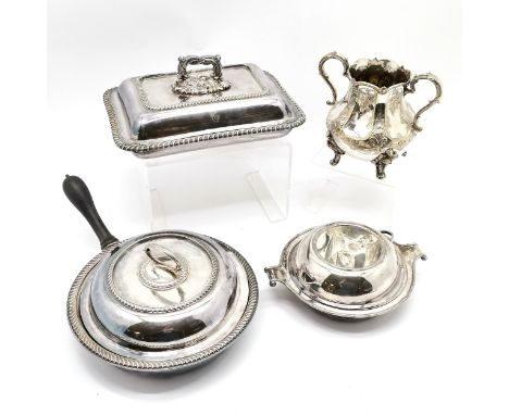 4 x silver plated ware ~ muffin &amp; entree dish, EPNS embossed large sugar basin (17cm high) &amp; chafing dish with liners