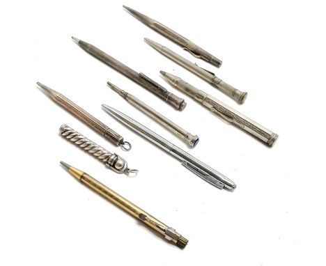 9 x propelling pencils inc 3 silver - shortest 7cm drop &amp; from a chatelaine ~ some a/f