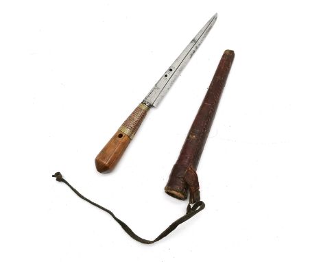 Vintage Algeria / Morrocco Bou-saada khodmi knife in leather over wood scabbard - total length 28cm