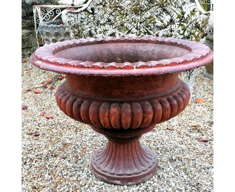 Large cast iron classical urn planter - 75cm diameter x 59cm high ~ no obvious damage and in weathered condition