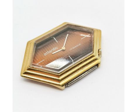 Retro Atlantic manual wind wristwatch in a 6 sided case - 4.2cm across &amp; running at time of listing BUT WE CANNOT GUARANT