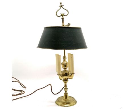 Vintage student lamp style brass 4 branch table lamp with green shade - 68cm high