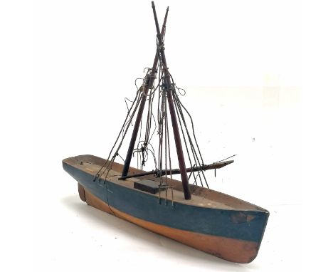 Antique folk art model of a boat - 26cm long ~ mast / rigging needs attention