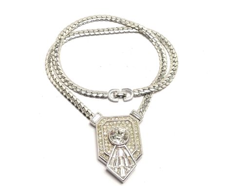 Christian Dior silver tone necklet with Art Deco style panel detail - 40cm long - SOLD ON BEHALF OF THE NEW BREAST CANCER UNI