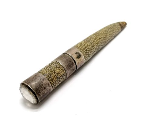 Antique shagreen &amp; unmarked silver sheath with white stone set finial - 16.8cm long