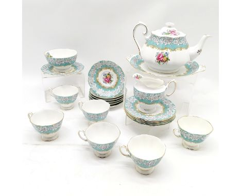 Royal Albert enchantment pattern 6 place setting teaset with sandwich plate (26.5cm across), cream jug &amp; sugar basin ~ no