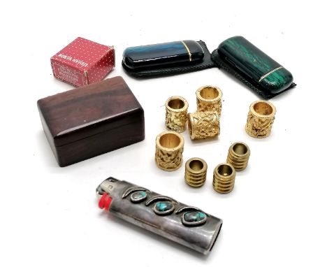 Navajo silver cigarette lighter holder by Chei (7cm) t/w qty of cigarette snuffers etc
